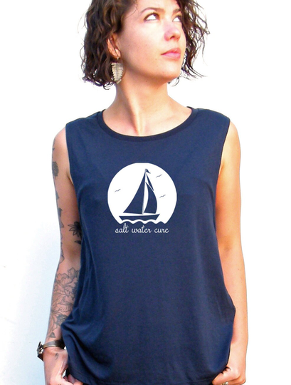 Womens Muscle Tank Top Sailing Fashion Sailboat Design Tshirt Salt Water Cure Workout Gym Shirt Graphic