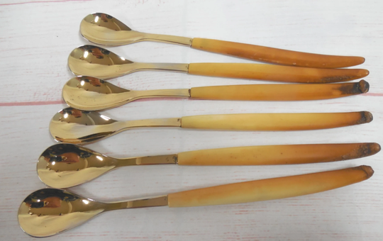 Nils Johan Celluloid Spoons/Sweden/18-8 Stainless Steel Spoons/Celluloid Handle Spoons/Mcm/Set Of 6