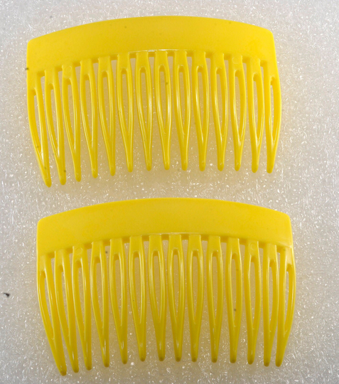 Vintage Side Comb Pair Yellow Plastic Hair Accessory Combs Signed France B