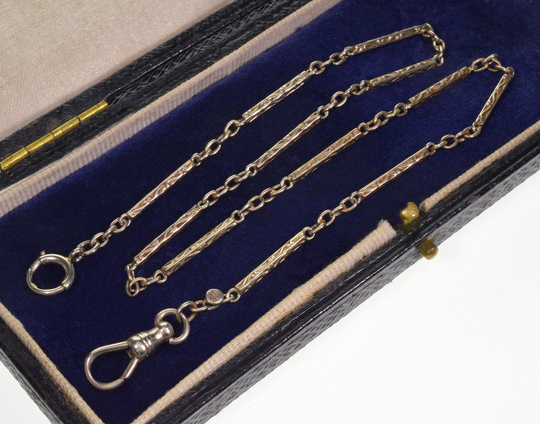 Antique Freund & Bros 14K White Gold Watch Chain Necklace 14 1/4" C.1920