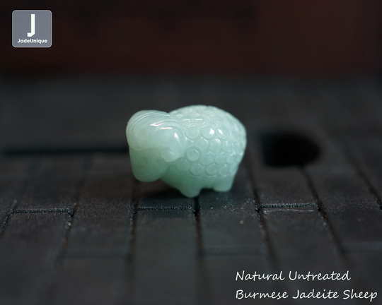 Jadeite Sheep Bead For Bracelet - Hand Carved Burmese Miniature Ram, Natural Untreated Grade A Jade Goat