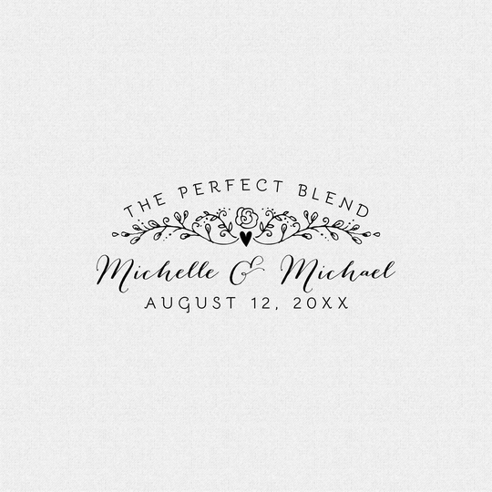 The Perfect Blend Stamp, Personalized Coffee Wedding Favors, Rubber Custom Self Inking Wood Stamp | T229