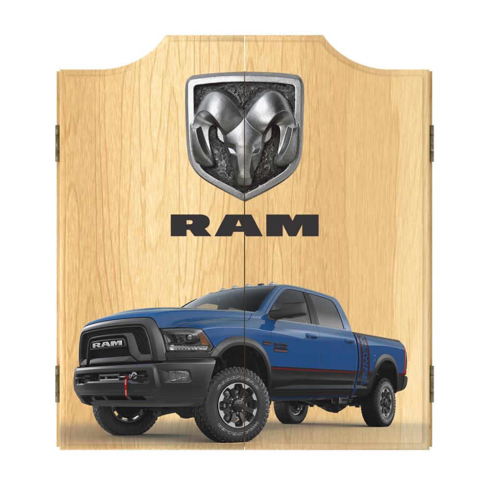 Trademark Gameroom Dart Board Cabinet Set- RAM Blue Dartboard Game Includes 6 Steel Tip Darts, Scoreboard and Hanging Wood Cupboard | RAM7010-TRK-BLU