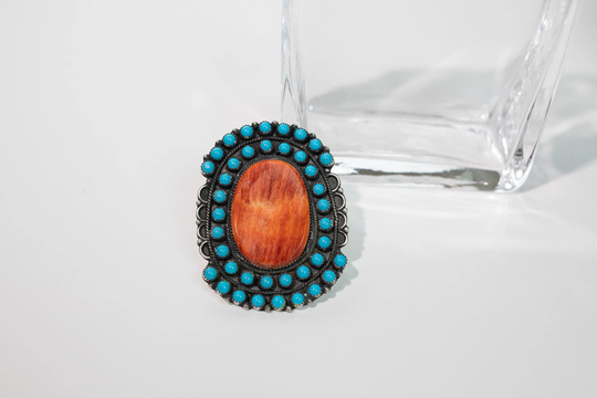 Turquoise & Spiny Oyster Ring Size, 8