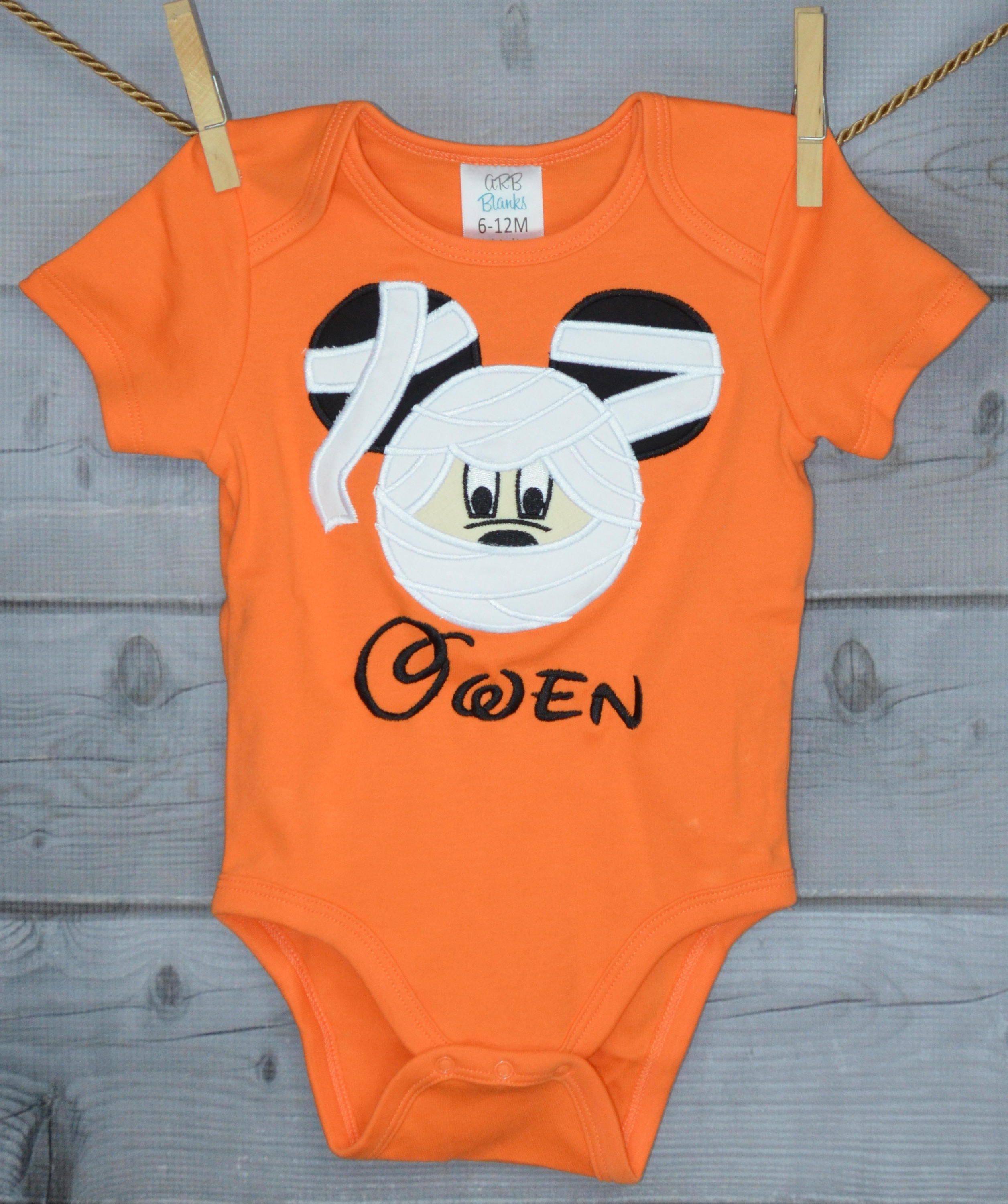 Personalized Halloween Mouse Head With Ears Mummy Applique Shirt Or Bodysuit For Boy Girl