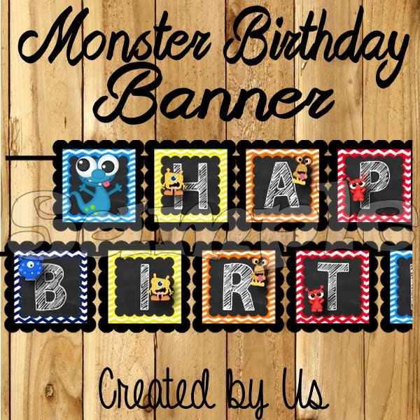 Boy Monster Birthday Banner Party Banner Decorations Decor Monsters Theme 1st Birthday Chalk Name Aliens