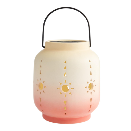 Orange Ombre Geo Sun Ceramic Solar LED Lantern: Pink - Metal by World Market