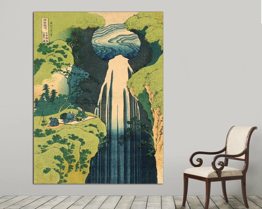 Katsushika Hokusai Art Canvas, Amida Waterfall Canvas Print, Deep Beyond The Kiso Highway Wall Art, Japanese Poster