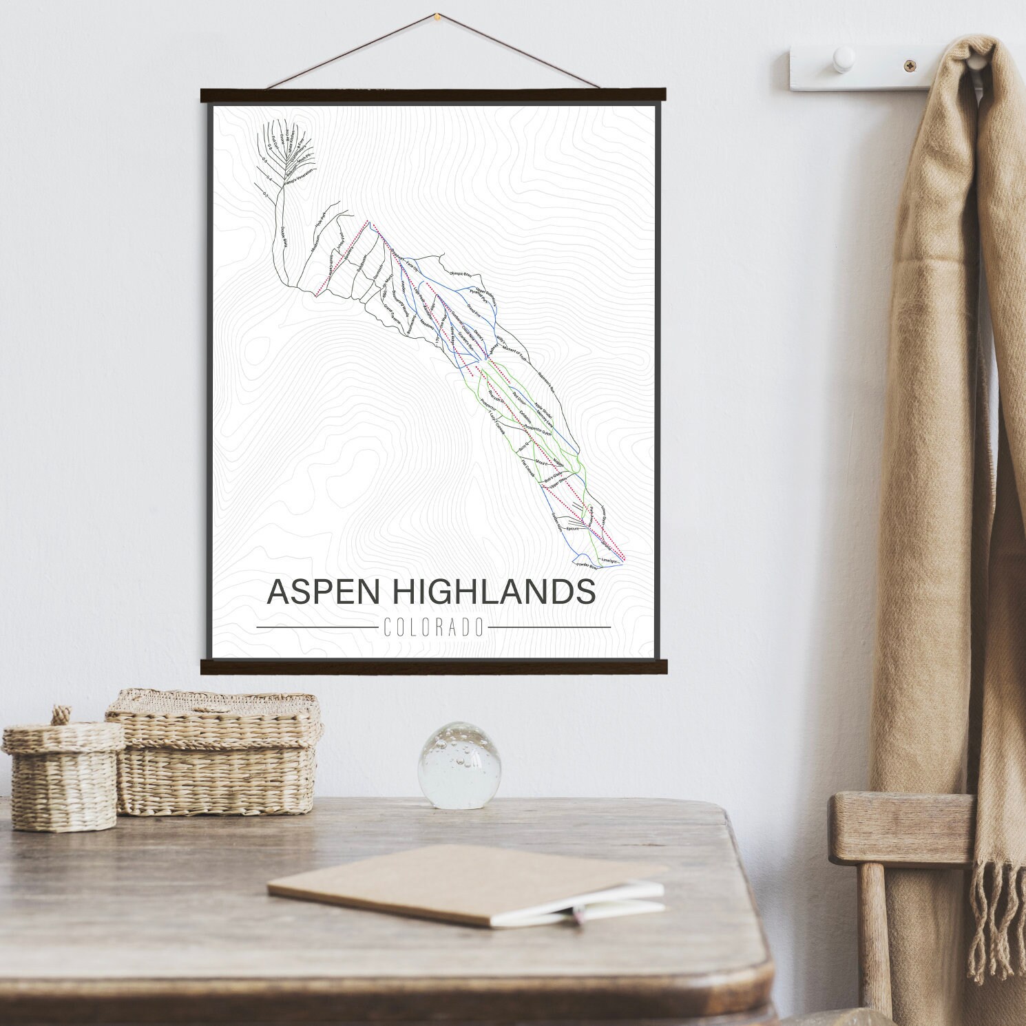 Aspen Highlands Colorado Ski Trail Map | Hanging Canvas Of Printed Marketplace