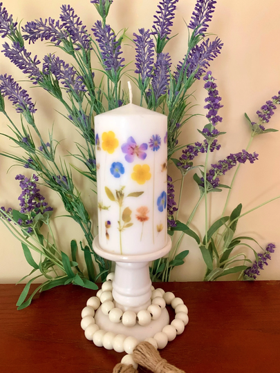 Pressed Flowers Pillar Candle
