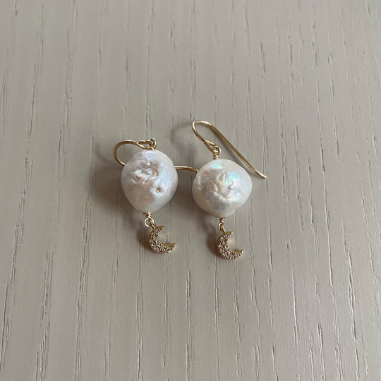 Freshwater Pearl & Moon Earrings/Dangle Earrings, Drop