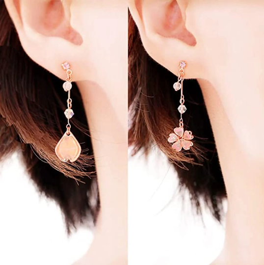 Sakura Jewelry Set | 2 Pack For Women Girls |Cute Japanese Anime Pink Pastel Flower |Rose Gold Sterling Silver Earrings Necklace