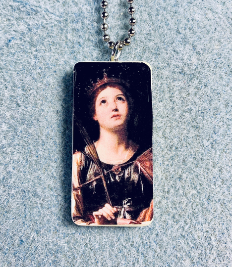 st. Catherine Of Alexandria Catholic Reclaimed Domino Necklace Pendant Patron Lawyers Ca7