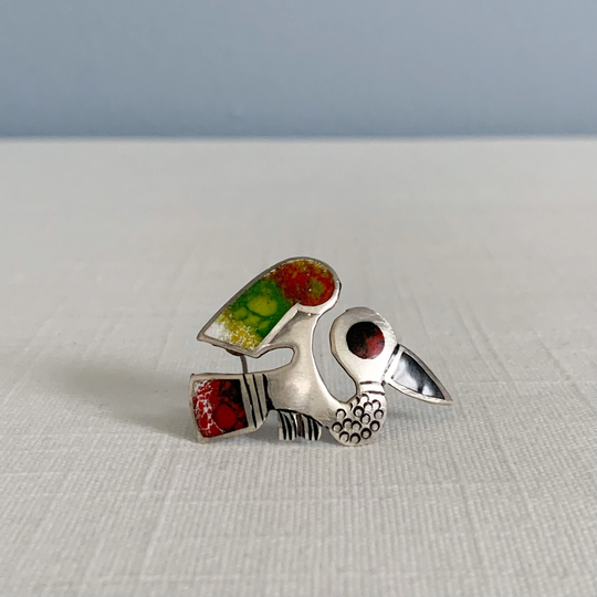 Vintage Graziella Laffi Style Silver & Enamel Bird Brooch