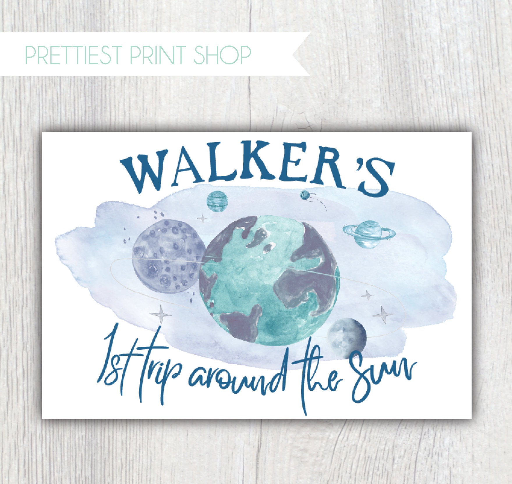 Printable Outer Space Backdrop Poster - First Trip Around The Sun Birthday Party Sign Galaxy Planets Earth Saturn Customizable