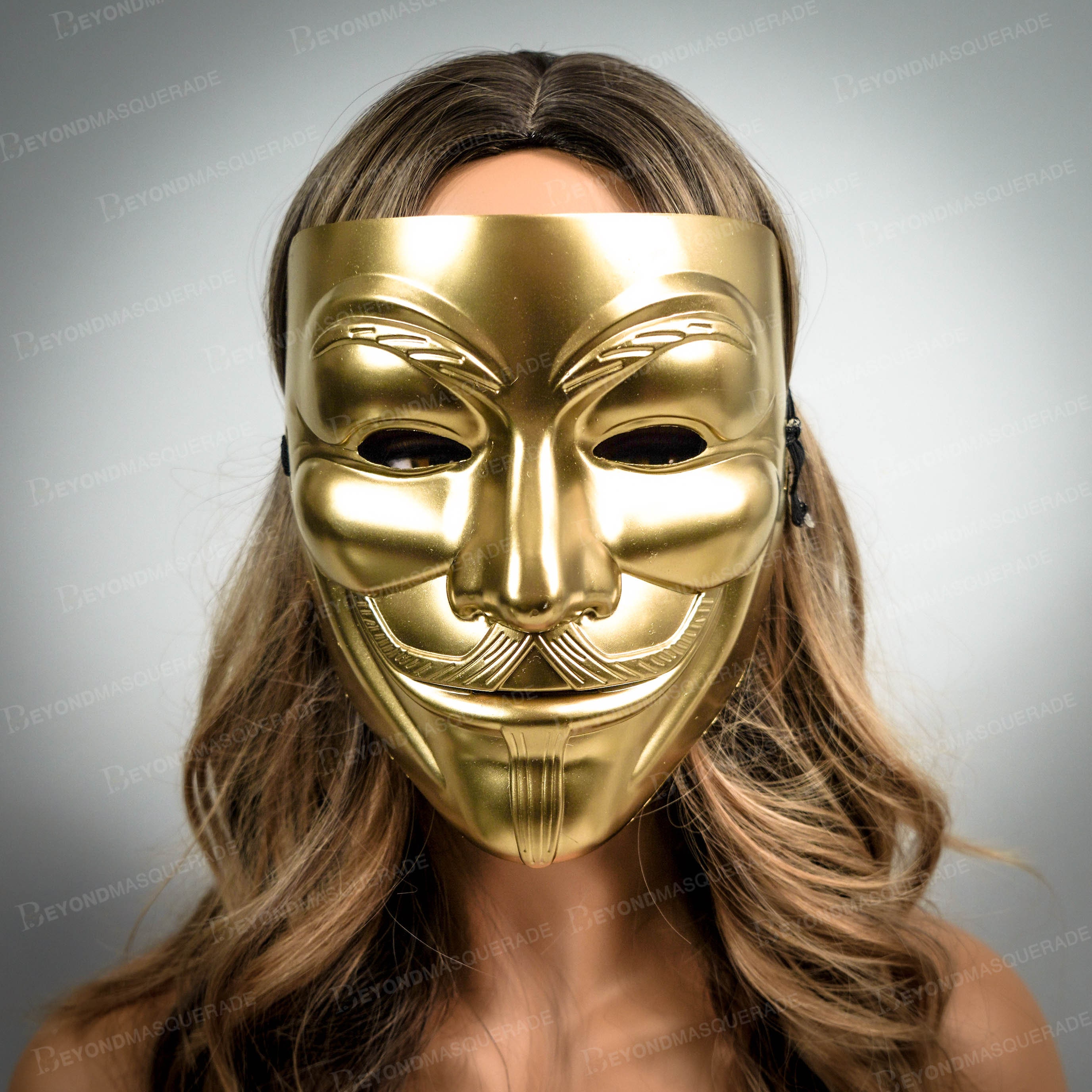 Halloween Mask Guy Fawkes V For Vendetta Gold Face Masquerade Ball Men & Women Unisex