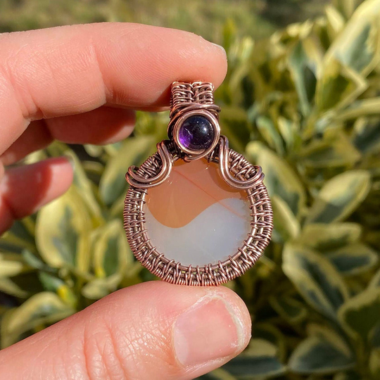 Yin Yang Necklace Agate Wire Wrapped Copper, Agate Stone Of Abundance & Prosperity, Clearing Negative Energy, Crystal Necklace, Rare