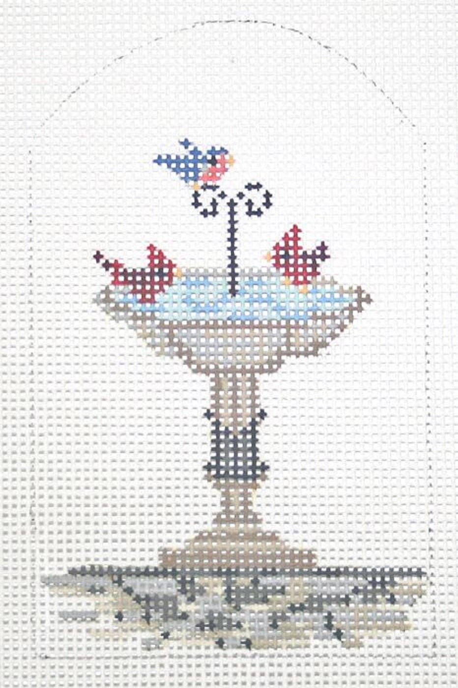 Needlepoint Handpainted Kelly Clark Christmas Village Birdbath with Stitch Guide -Free Us Shipping