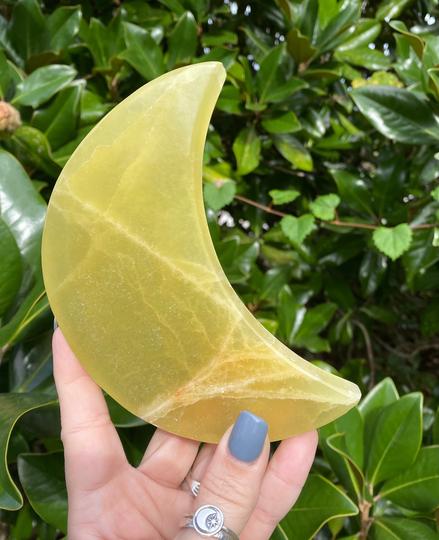 Lemon Calcite Moon, Calcite, Moon Crystal, 5.5"