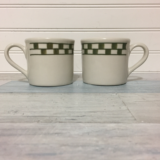 Hartstone Pottery Green Checked Checkmates Mugs, Set Of 2 Cups