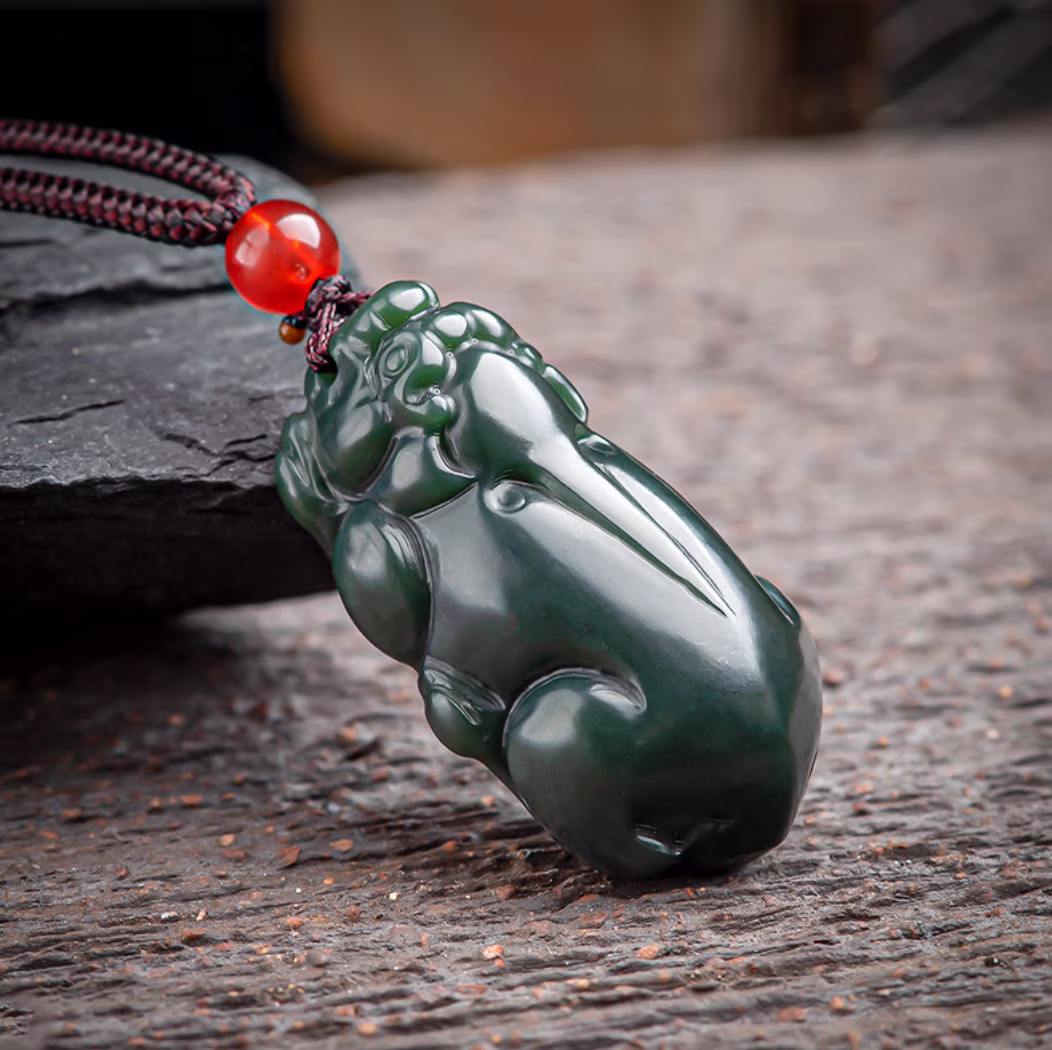 Genuine Hetian Jade 3D Carving Wealth Piyao Pendant Necklace, Pixiu Bring in Blessing Prosperity, Fortune, Wealth, Luck, Birthday Gift