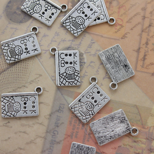 Cook Book Charms Pendants Antiqued Silver Tone 12 X 17 Mm