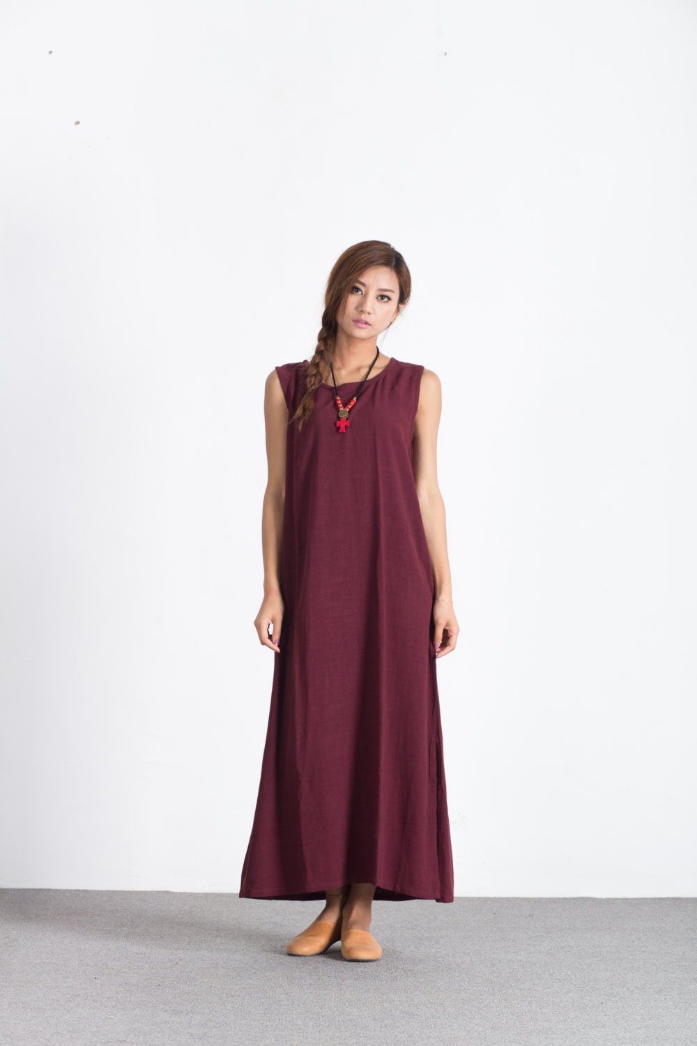 50% Sale Sleeveless Summer Maxi Dress Loose Casual Scoop Neck Linen Dress Cotton Caftan Kaftan Plus Size Clothing Large A23