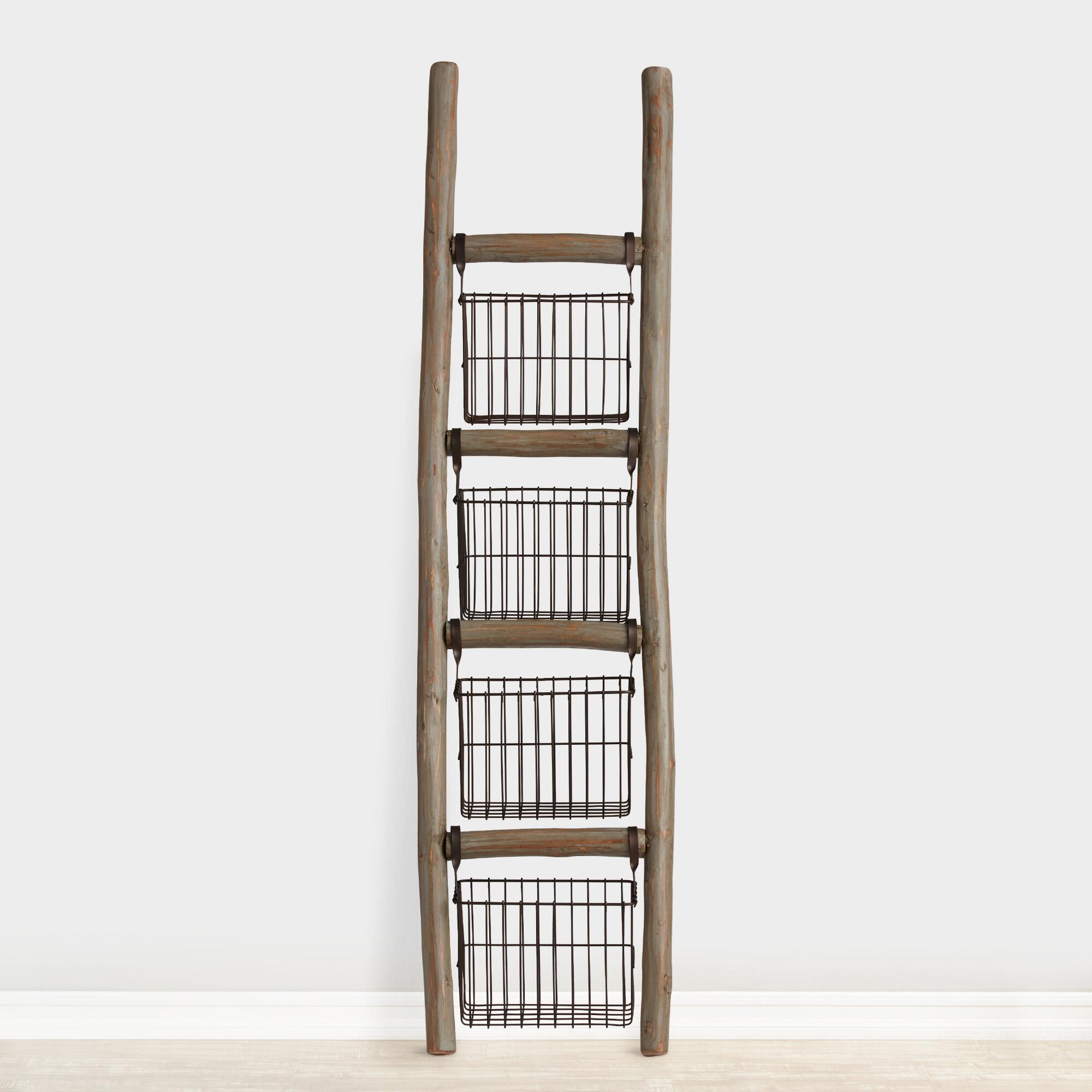Eucalyptus Ladder and Metal Regan Basket Storage Collection by World Market
