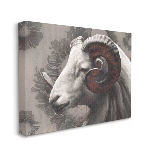 Stupell Home Decor Big Horn Ram Portrait Canvas Wall Art, Grey, 30X40