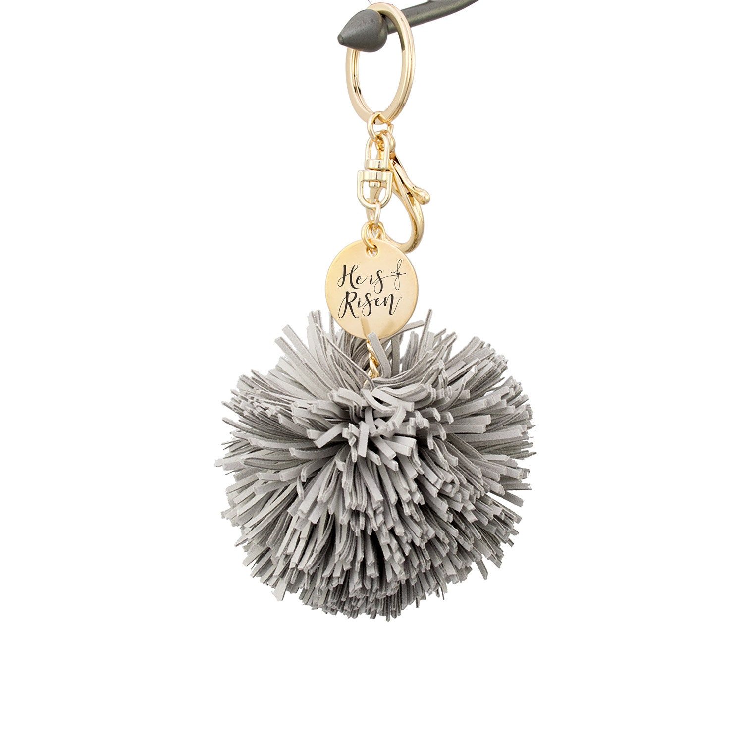 He Is Risen Pom Tassel Keychain, Chrisitan Easter Gift For Her, Cross Bible Verse Keychains