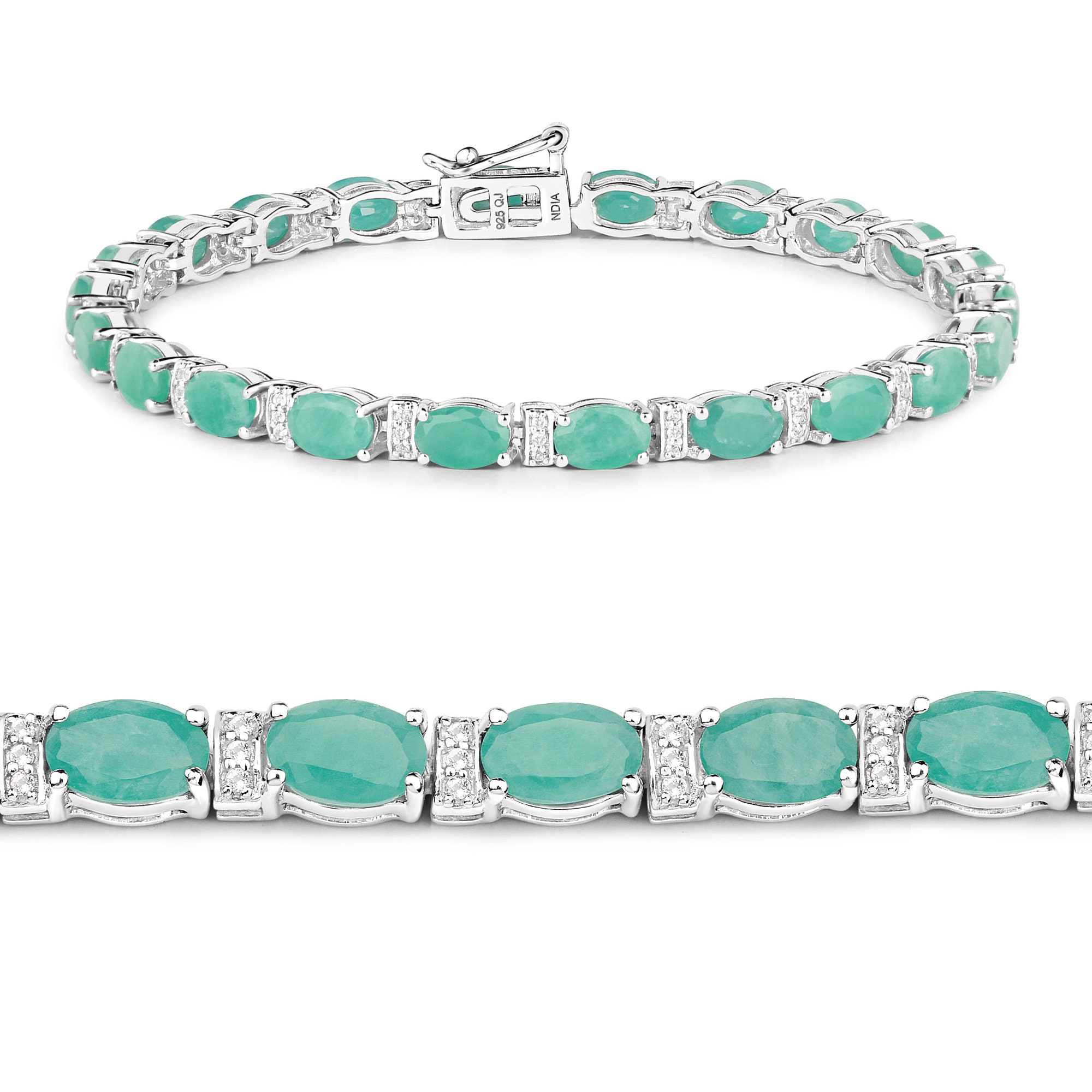 Emerald Bracelet, Natural Ovals Tennis Bracelet Silver, May Birthstone Green Gemstone Anniversary