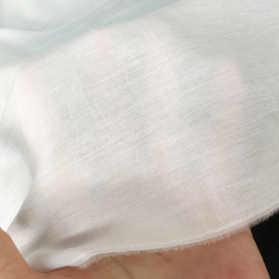 Pure White Twill Print Silk Cotton Blend Fabric Width 55 Inch
