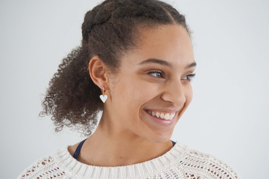 White Heart & Gold Huggie Hoop Earrings | Valentine's Day Love