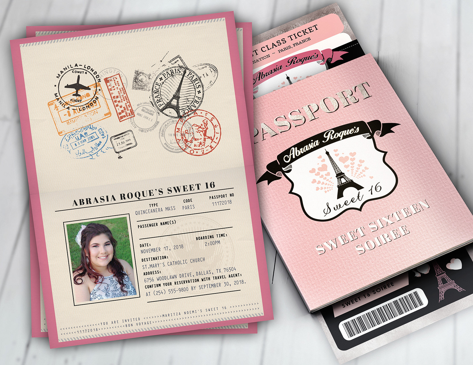 Passport & Ticket Invitation, Travel Birthday Party Invitation - Paris, Eiffel Tower, First Birthday, Sweet 16, Digital Files Only