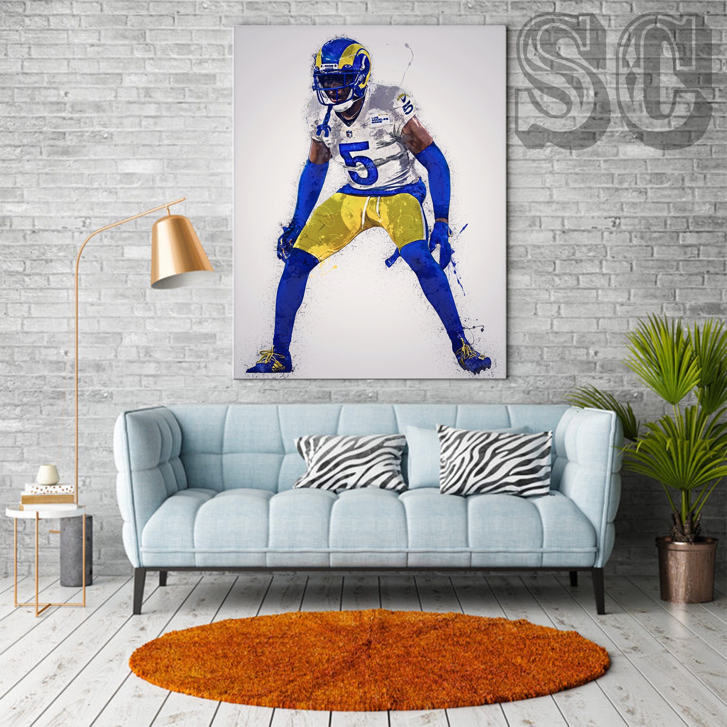 Jalen Ramsey Poster, Canvas, Los Angeles Rams Painting, Art, Prints, Kids Gift, Home Decor, Splash Painting, Man Cave Decoration, Basement