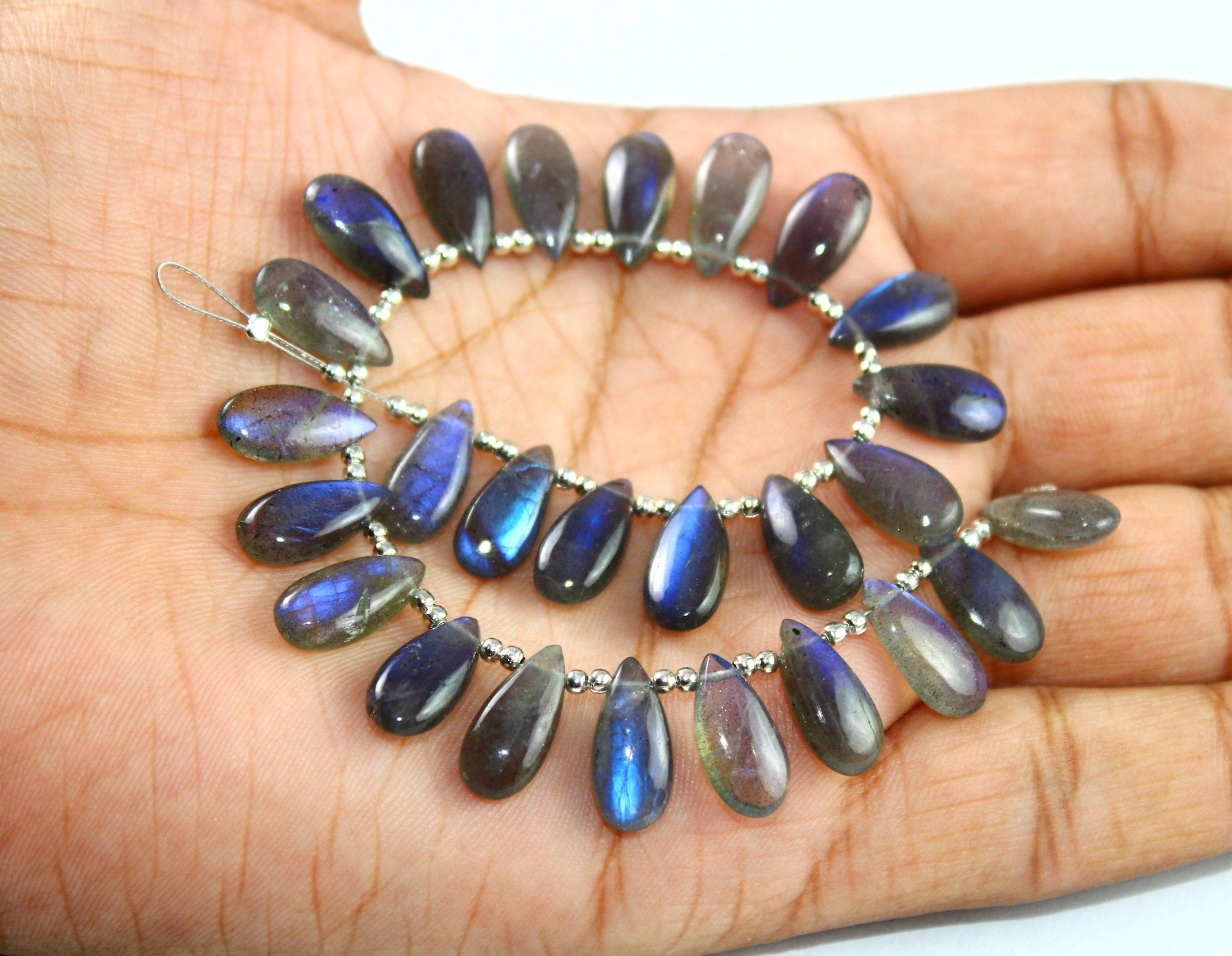 8 26 Pcs Natural Labradorite Smooth Pear Briolettes - 15x7mm Semiprecious Gemstone Beads Jewelry Making Wire Wrapping Earrings Pair