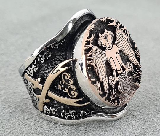 Handmade 925K Sterling Silver Double Head Eagle Elegant Men's Ring/Band -Outstanding Gift -Free Express Shipping