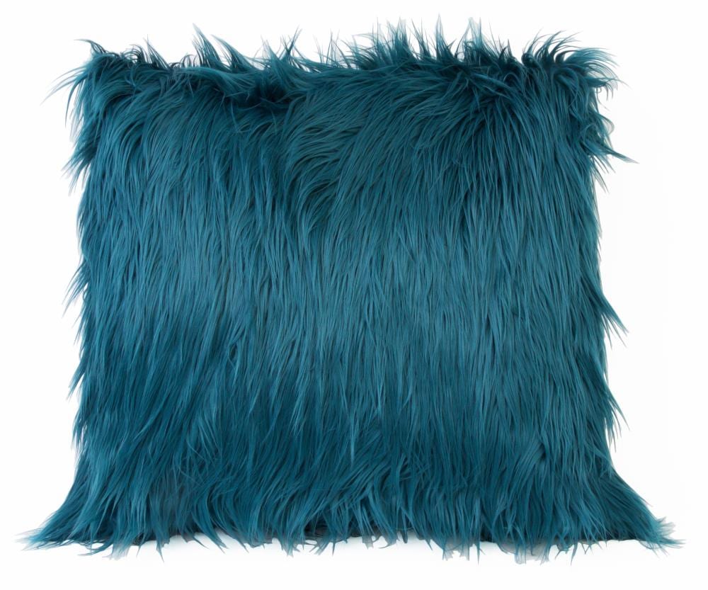 Decor Therapy Thro by Marlo Lorenz 26-in x 26-in Deep Teal Acrylic Blend Faux Mongolian Indoor Decorative Pillow Polyester in Blue | TH010729013E