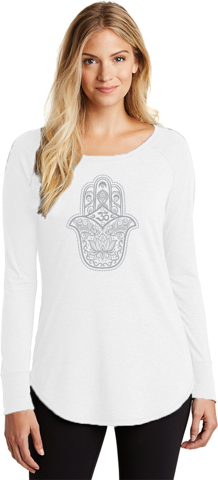 Grey Hamsa Om Ladies Yoga Tri Blend Long Sleeve = Ghamom-Dt132L