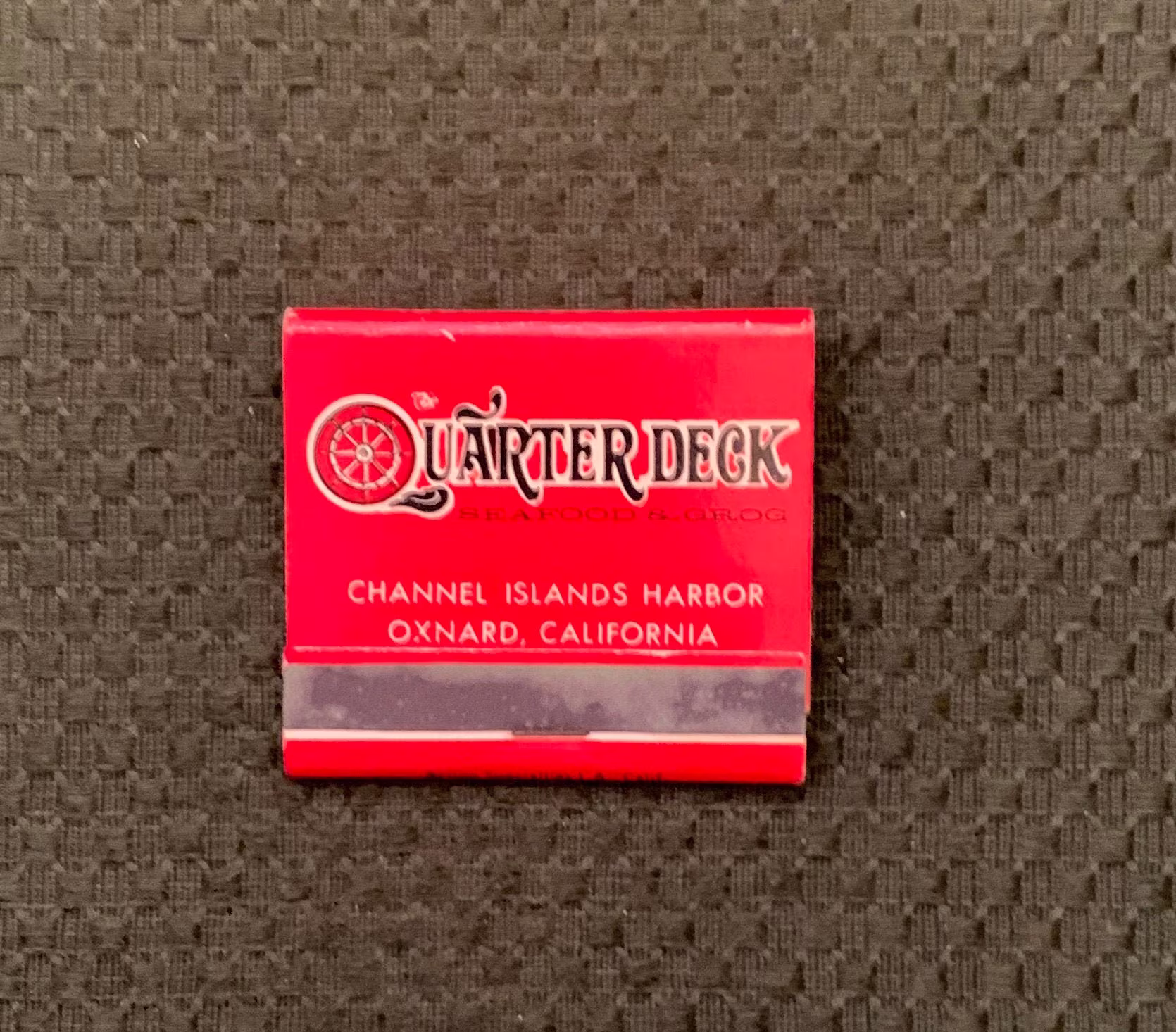 Vintage Matchbook, Quarterdeck, Restaurant, Seafood & Grog, Oxnard, California, Front Strike, with 30 Matches, Free Ship in Usa