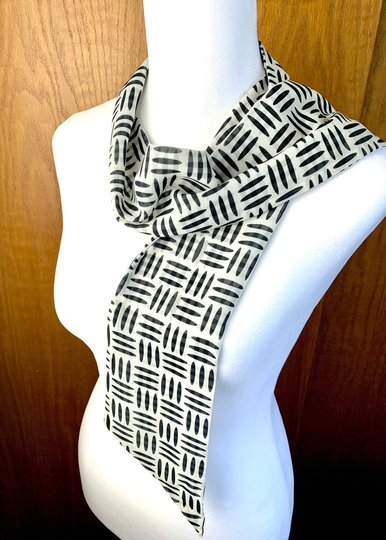 Black & White Chiffon Scarf, Industrial Chic Narrow Neck Minimalist Modern Design, Lightweight Mother's Day Gift