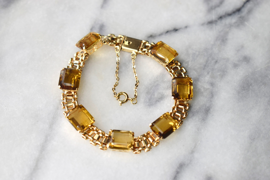 Vintage Mid-Century 18K Gold Citrine Bracelet