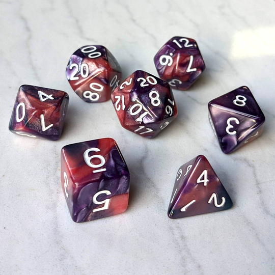 Purple & Rose Marbled Dnd Dice Set, Polyhedral Dice, D&d Dungeons Dragons, Table Top Role Playing Dice. Pearly Marble