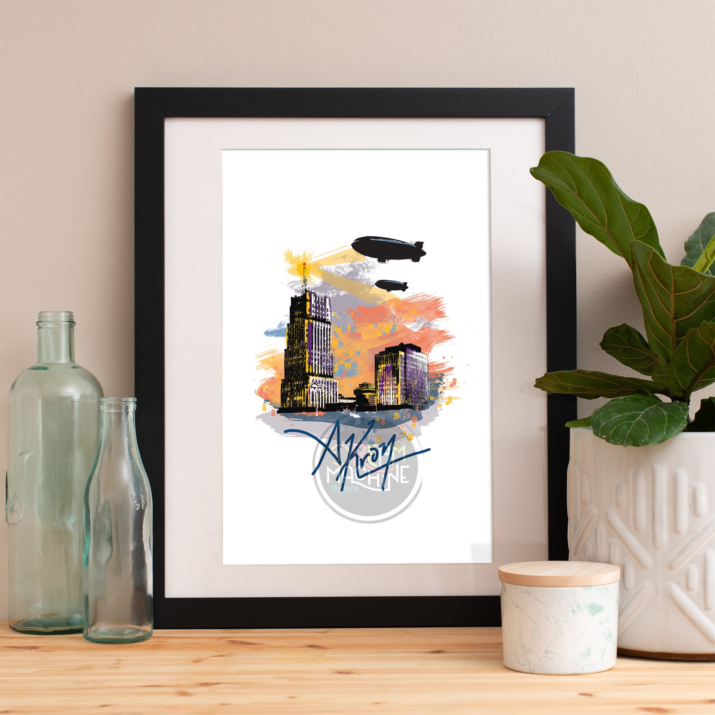Akron Print, Skyline, Art, Poster, Watercolor, Art Map, Wall