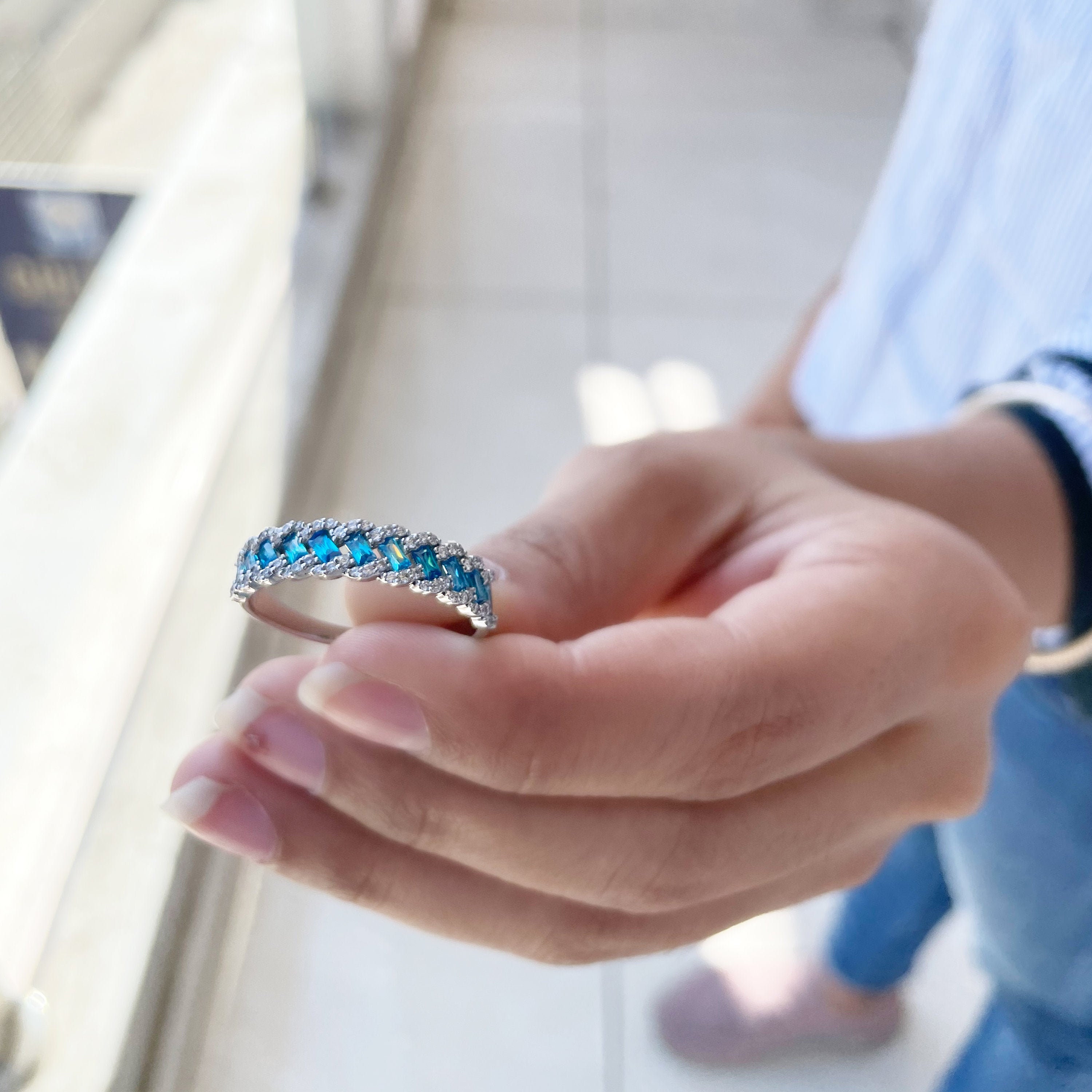 1 Ct Created Tourmaline & Diamond Ring, Paraiba Braided Anniversary Rings For Women