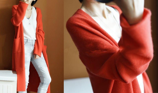 Women Knitted Open Front Cashmere Blend Cardigan Long Sleeve Top Soft Sweater Clothing With Two Side Pockets-Size M