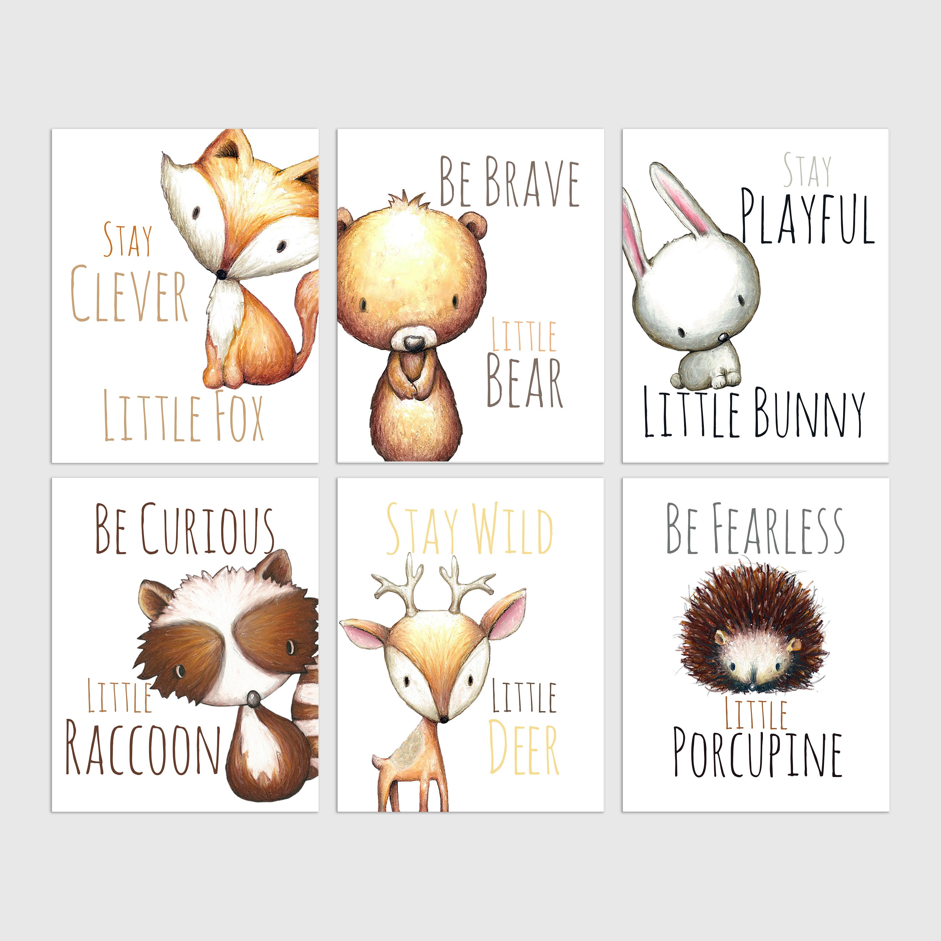 Woodland Nursery Art For Baby, Watercolor Animals Prints