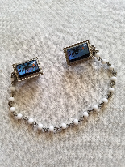 Vintage Butterfly Wing Sweater Clip With White Glass Chain