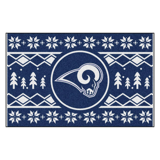 FANMATS Los Angeles Rams NFL Holiday Sweater Starter Mat 1-1/2 x 2-1/2 Navy Indoor Sports Throw Rug in Blue | 26218