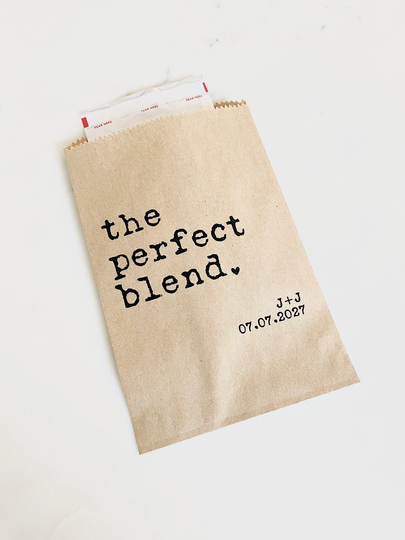 Wedding Favor Bags - The Perfect Blend Coffee, Tea & Honey, Or Granola Bags Custom Printed On Kraft Brown Paper
